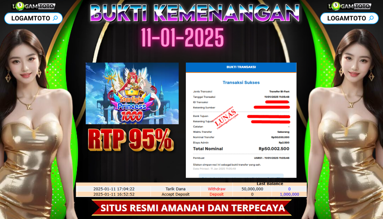 SELAMAT KEPADA MEMBER SETIA LOGAMTOTO BERHASIL JACKPOT DI PERMAINAN SLOT STARLIGHT PRINCESS 1000